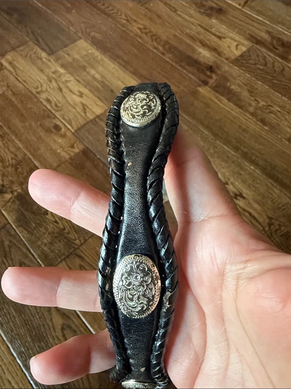 CRUMRINE HeavySilver Buckwith TONY LAMA Braided Belt with Gold Oval Initial 'M'